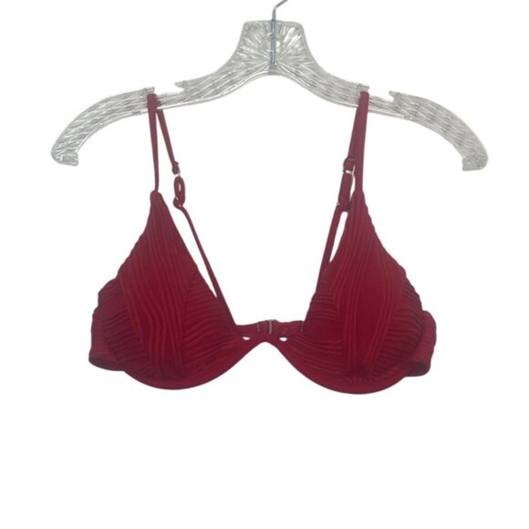 Zaful Padded Underwire Bikini Swim Top Womens Medium Red New Textured - Picture 1 of 7
